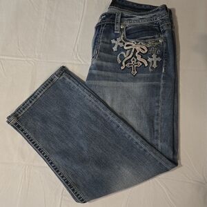 Miss Me Blue Boot Cut Jeans with Embroidery
